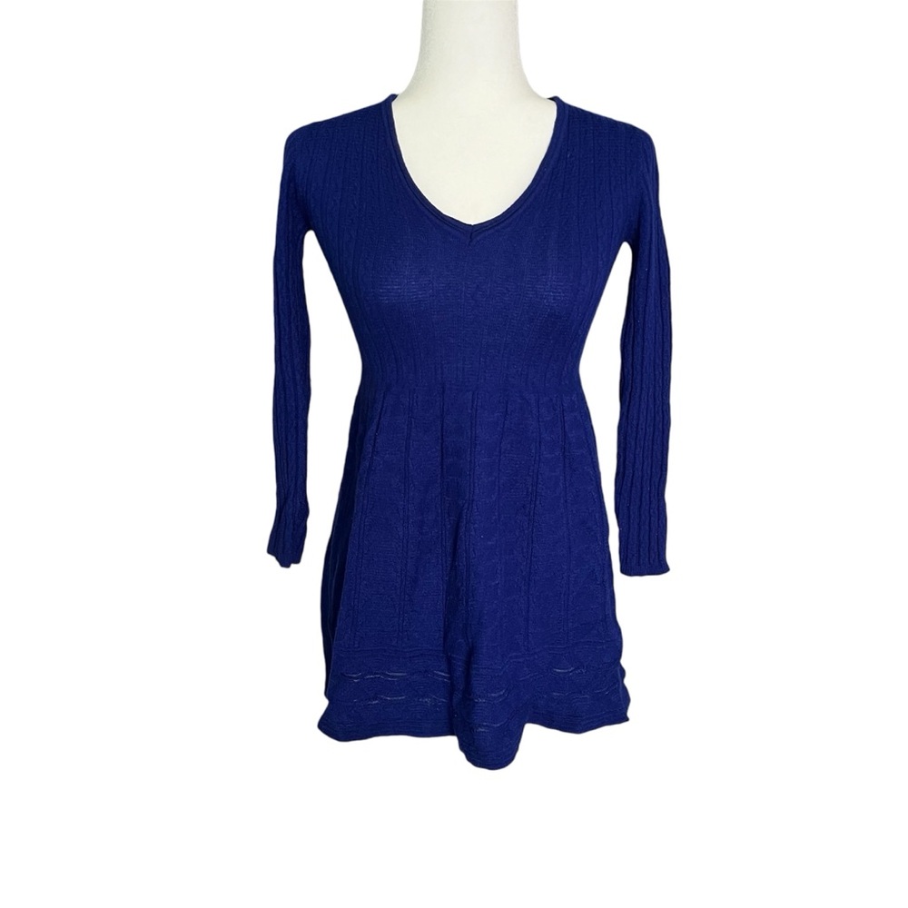 Missoni Textured Knit Royal Blue Virgin Wool Viscose V Neck Mini Dress Sz 4 - 6